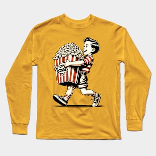 A retro kid carrying popcorn Long Sleeve T-Shirt